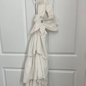 The FARM Rio Flower Bodice Tiered Linen Blend Maxi Dress